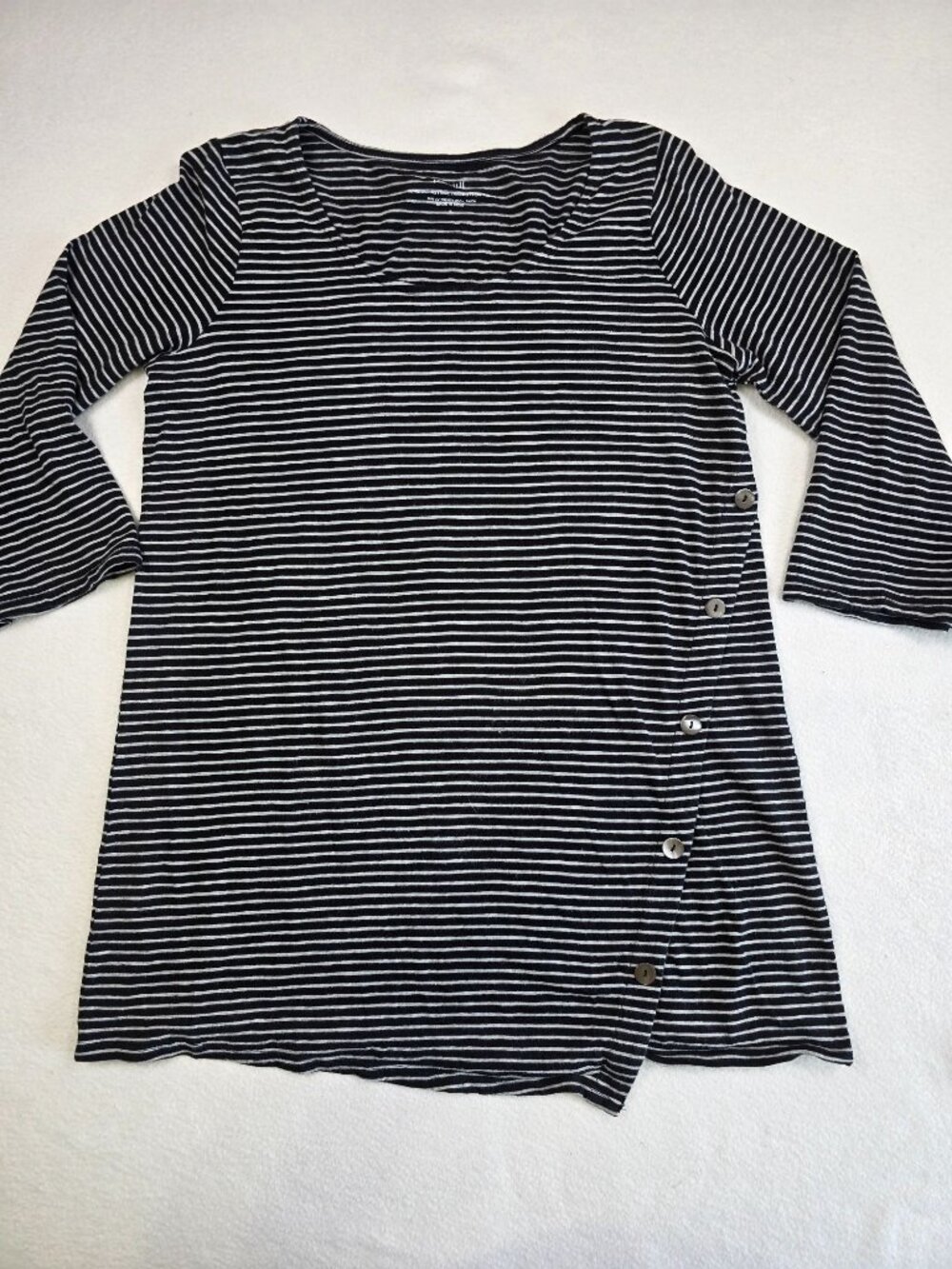 Pure J Jill Small Asymmetric Button Tunic Black & White Stripe